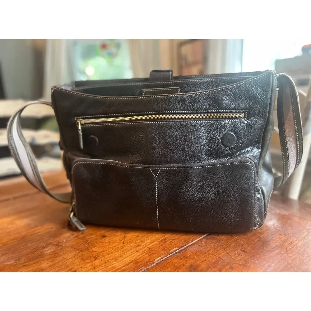 Cole Haan Village Black Leather Messenger Bag Laptop Briefcase Mid-2000s Vintage